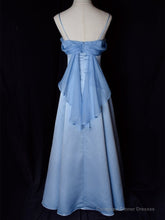Vintage Blue Satin Spaghetti Straps Gown Elegant Dress
